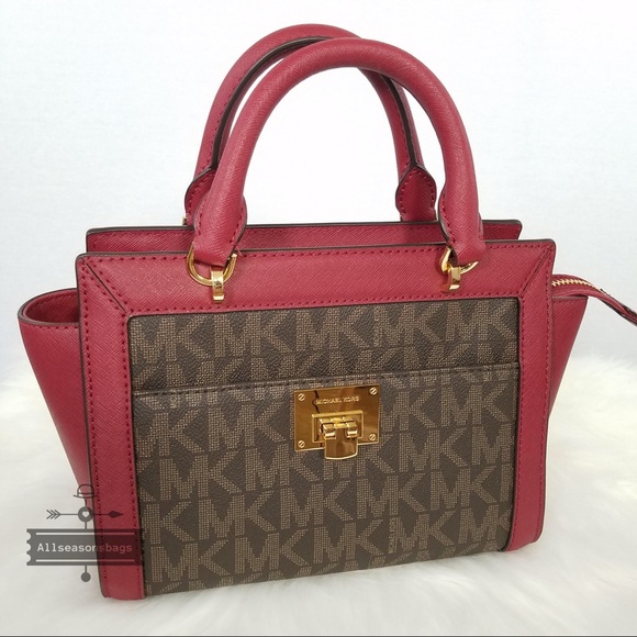 Michael Kors Small Tina satchel brown cherry bag - Picture 6 of 8